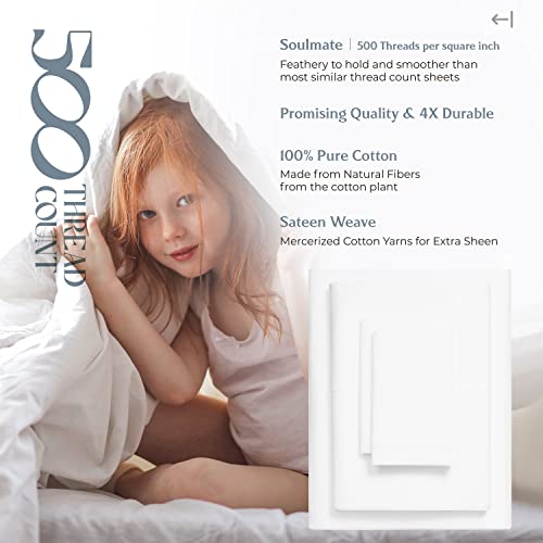 500 Thread Count 100% Cotton Sheet White Queen Sheets Set, 4-Piece Long-Staple Combed Pure Cotton Best Sheets For Bed, Breathable, Soft & Silky Sateen Weave Fits Mattress Upto 16'' Deep Pocket #TOP4