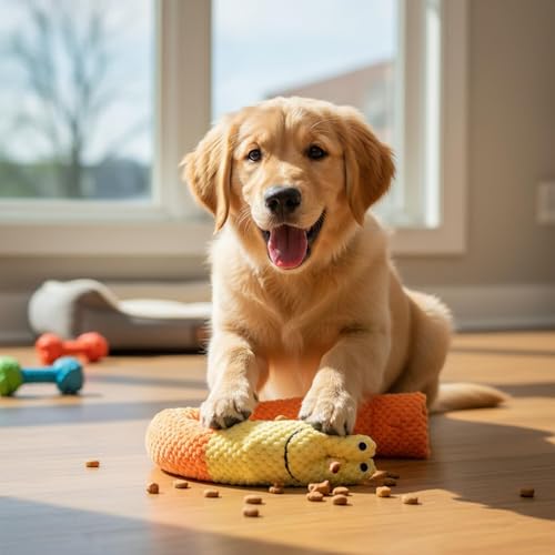 Nilioyul Schnüffelspielzeug Hundespielzeug, Hund Intelligenz Unzerstörbar Quietschend Interaktives Stoffspielzeuge Gelb Schneckenform Futtersuche Instinkt Training, für Große Mittlere Kleine Hunde