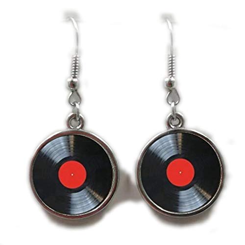 Dan's Collectibles and More - Red Vinyl Record Earring Earrings Long Player DJ Vintage 80's Hair Music Metal Shred Passion Love Dangle Thrash Goth Punk Style Emo Phonograph Album (RedVinyl) (Silver) - -50%