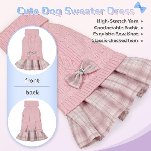Image of YUDODO Small Dog Sweater Dress with Bowtie Turtleneck Knitted Pet Clothes