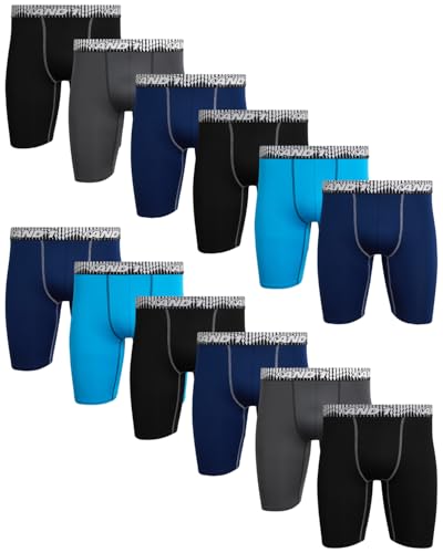 AND1 Mens Boxer Briefs - 12 Pack Platinum Performance Long Leg Boxer Brief - Breathable Compression Boxers for Men (S-3XL)