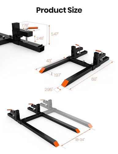 Garvee 60" Clamp on Pallet Forks, 2000LBS Heavy Duty Quick Attach Bucket Fork with Adjustable Stabilizer Bar for Tractor Loader Skid Steer,Black
