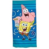 Aymax Spongebob Schwammkopf Mikrofaser Badetuch XL 70x140 cm – Strandtuch und Duschtuch mit Spongebob, Patrick und Gary Motiv – schnelltrocknend, leicht und platzsparend