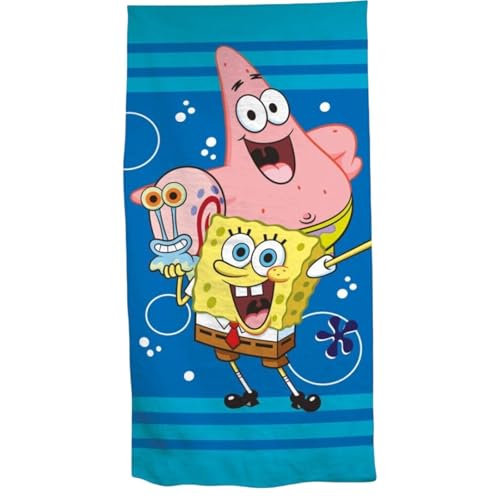 Aymax Spongebob Schwammkopf Mikrofaser Badetuch XL 70x140 cm – Strandtuch und Duschtuch mit Spongebob, Patrick und Gary Motiv – schnelltrocknend, leicht und platzsparend