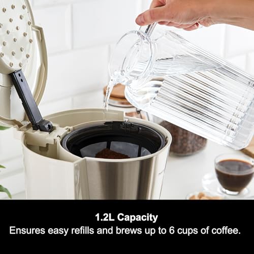 Morphy Richards Equip Filter Coffee Machine, Pour Over Technology, 10 Cup Capacity, Fast Brew, Anti Drip, Easy Clean Reusable Filter, Keep Warm, Aroma Blender, Cream and Stainless Steel,162504