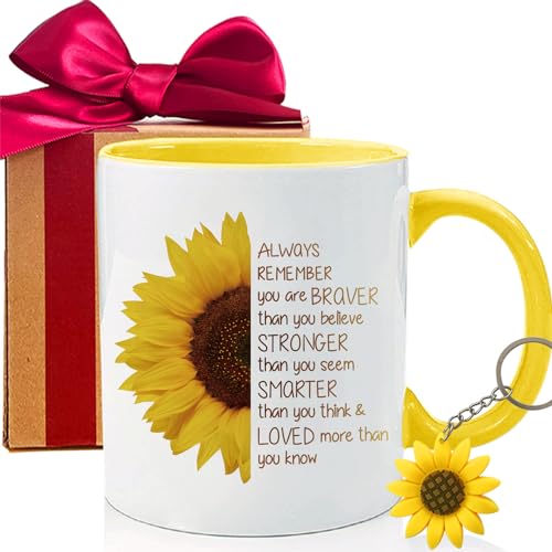 MNEDLAD Sunflower Coffee Mug, Always Remember You are Braver Than You Believe Coffee Mug Inspirational Gifts for Wife,Girl Her, Sister Mom Women Girlfriend Birthday Tea Cup-M88