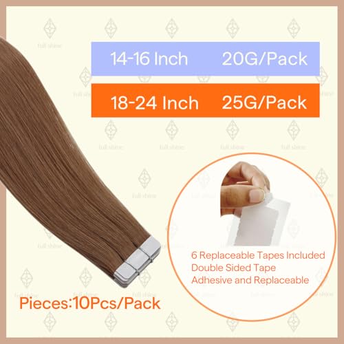 Image of Full Shine Invisi Edge Tape in Hair Extensions Human Hair Color 330 Orange Injected Tape in Extensions 10Grams 5PCS 16 Inch Virgin Hair Tape ins for Thin Hair Natural Soft