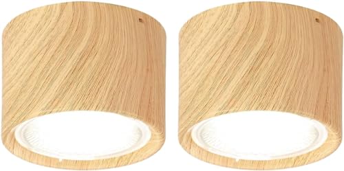 HSTBLEOO Juego de 2 focos empotrables de montaje en superficie, 5 W LED cilíndrico de techo, focos direccionales de techo lámparas de acento (color: madera-3000 K)