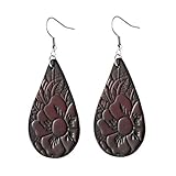 Women's leather leaf earrings fashion pendant spring, summer and autumn ladies earrings (Brown)