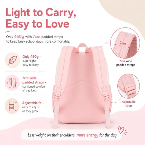 Image of LOIDOU Backpack for Girls School Backpacks Bookbags for Elementary Middle School Women Laptop Backpacks (Pink White-, L-17)