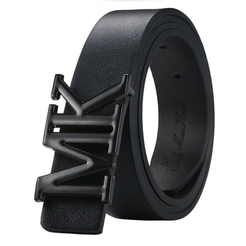 maikun Mens Dress Leather Belt, 1.3'' Width Casual Black Belt for Men