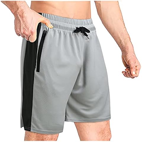 DAOJOSL Quick Dry Gym Athletic Workout Shorts for Men Elastic Wasit Bodybuilding Training Running Short Pants with Zipper Pockets(Gray,M) Cover