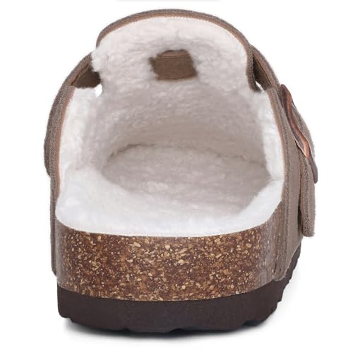 Image of KIDMI Women's Fur Lined Genuine Suede Clogs Fuzzy Cork Footbed Potato Shoes | Adjustable Metal Buckle, Non-slip Rubber Soles, Cushioning, Cozy and Warm, Supportive, Indoor, Outdoor, Winter, Casual