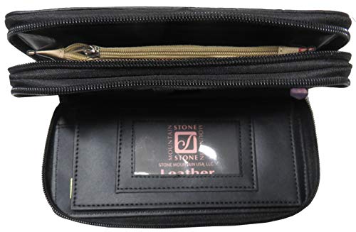 Stone Mountain Nancy Double Zip Around Leather Checkbook Wallet Black/Tan #TOP1