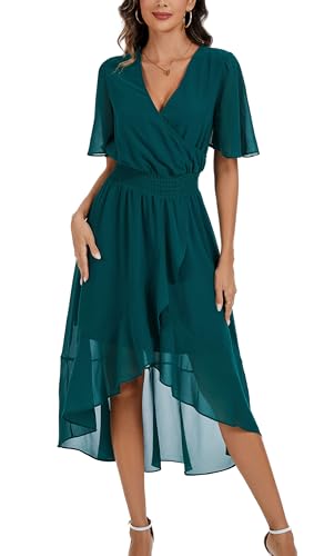 Image of Kormei Women Short Sleeve V Neck Floral High Low Flowy Summer Party Long Maxi Dress