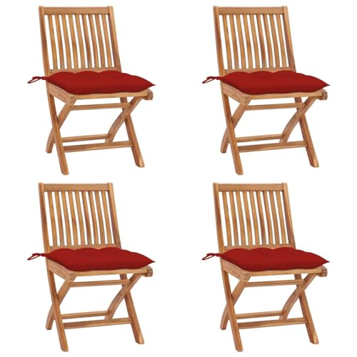 Sufrk Sillas de jardín Plegables 4 uds Madera Maciza Teca con Cojines Silla Plegable Camping sillas Jardin Exterior sillas Plegables Jardin - 3072828