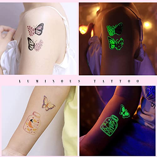 Ooopsiun Luminous Butterfly Temporary Tattoos For Girls - 12 Sheets Glow In The Dark Butterfly Stickers Party Favors Decorations For Kids Girls #TOP3