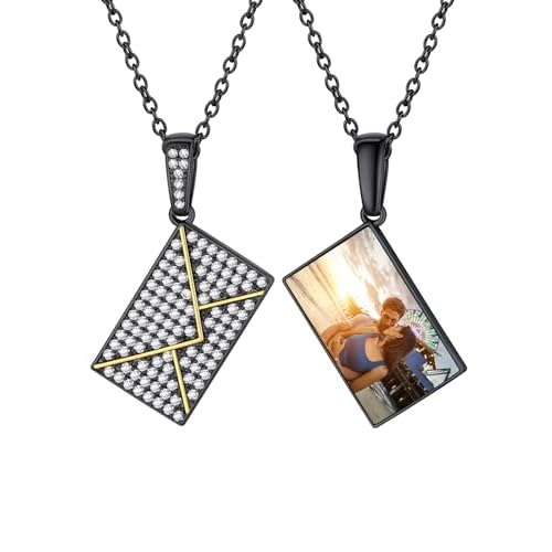 Custom4U Personalized Envelope Necklace with Picture Message Custom Love Letter Locket Necklace for Women Silver/Gold/Rose Gold/Black Birthday Mothers Day Photo Jewelry Gifts for Mom Wife (G
