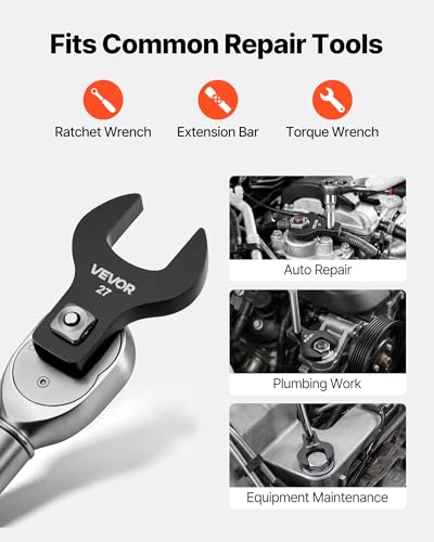 Image of VEVOR Crowfoot Wrench Set, 1 /2 inch Drive, 14-Piece Metric 27 to 50 mm Crows Foot Wrenches, with Storage Tray, Dual Size Markings on Tools and Tray, for Auto Maintenance or Repairs