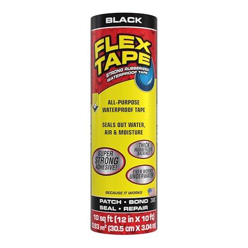 Flex Tape, Original Thick Flexible Rubberized Waterproof Tape - Seal and Patch Leaks, Works Underwater, Indoor Outdoor - Home RV Roof Plumbing and Pool Repairs, Black, 12 in x 10 ft, Pack of 1