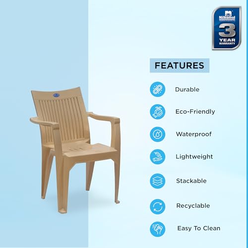 Image of Nilkamal Plastic Chair for Living room with Arm | 3 Year Warranty | For Home, Living Room, Outdoor | Marble Beige Colour | CHR2209