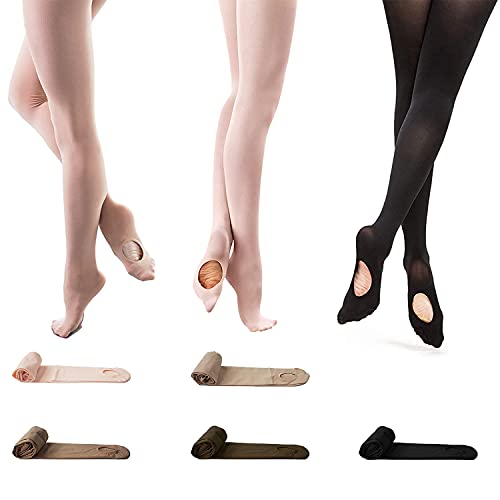 DANCEWOOD Ballet Tights for Girls Women Dance Tights Convertible Ballet Tights with Hole Professional Soft Dance Tights Tan XSC/SC(S)