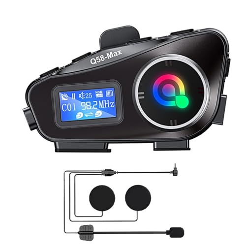 Motorcycle Helmet Intercom Bluetooth Headset,Helmet Intercom Headphones with LED Screen,illumination,FM Radio,IP67 Waterproof,Voice Assistant,1800ft,Music Sharing (Hard Mic for Half/Full/Face Helmets)