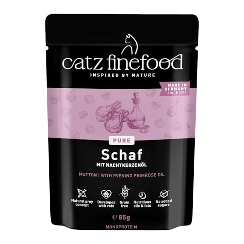 catz finefood Purrrr Schaf Monoprotein Katzenfutter nass N° 113, für ernährungssensible Katzen, 70% Fleischanteil, 16 x 85 g Beutel – Ansicht 1