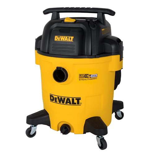 DEWALT 12 Gallon STEALTHSONIC Ultra Quiet Poly Wet Dry Vacuum, DXV12P-QTA Powerful Suction Noise Reduction Vac, 5.5 Peak HP Shop Vacuum for Jobsite/Workshop, Reduce Motor Noise, Yellow