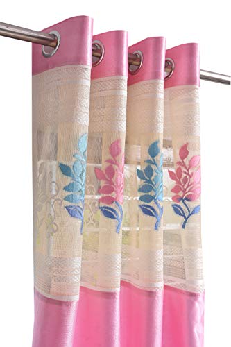 Image of LaVichitra 2 Piece Premium Window Curtain with Floral Net - 5ft, Pink