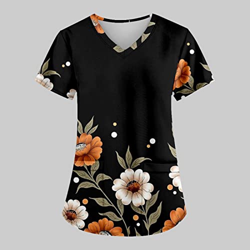 OIOLOYJM Printed Scrub Tops Women Short Sleeve V Neck Plus Size Scrubs for Womens Nursing Uniforms Shirts with Pockets