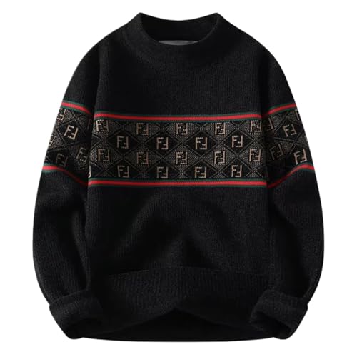 Men Knitted Pullover Sweater - Thick Warm Half High Collar Autumn Winter Casual Full Size 4XL