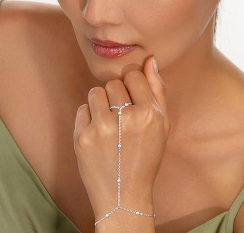 Hand Chain Bracelet Ring Bracelet Hand Chain Dainty 14K Gold Hand Charm Stack Beaded Chain Bracelets Non Tranish Trendy Finger Ring Hand Chain Jewelry Gift for Women2