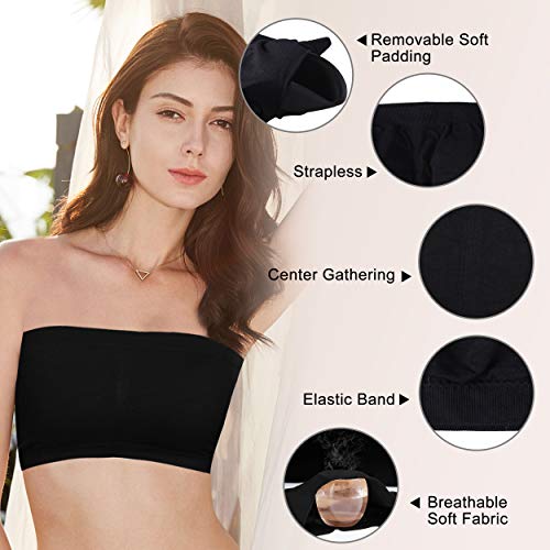 Binacl Nursing Maternity Bra, Women's Strapless Invisible Bandeau Bralette Wireless Fashion Soft Removable Padded Push Up Novelty Seamless Tank Tube Top Yoga Bra, 3 Pk Black L #TOP2