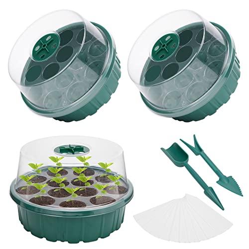 aiface 3 Stück Anzuchttöpfe (39Löcher, Ø40mm) mit 20 Etikett und 2 Gartenwerkzeuge, Pflanztopf zur Anzucht von Stecklingen, Sämlingen und Saaten, Verdicken Anzuchtöpfe für Pflanzen, 21x21x14cm Cover