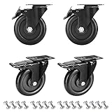 GloEra 5 Inch Swivel Caster Wheels Heavy Duty 1500 LBS Capacity with Safety Dual Caster, 4 Pack All with Brake No Noise Lockable Wheels (Black)