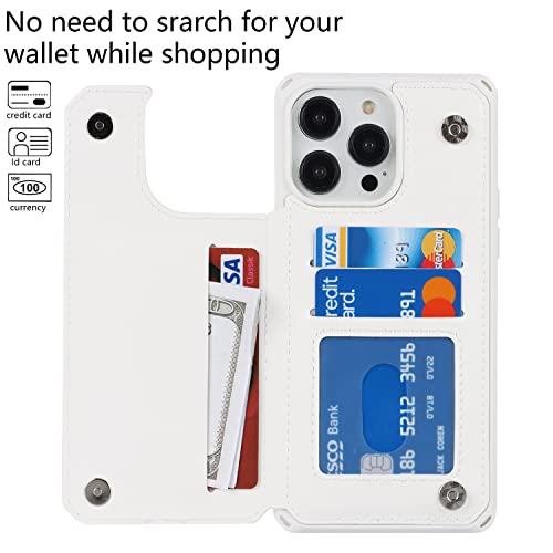 Image of Cavor for iPhone 14 Pro Case with Card Holder,for iPhone 14 Pro Wallet Case for Women Men,Stand and Strap,Leather Shockproof Protective Phone Case-White