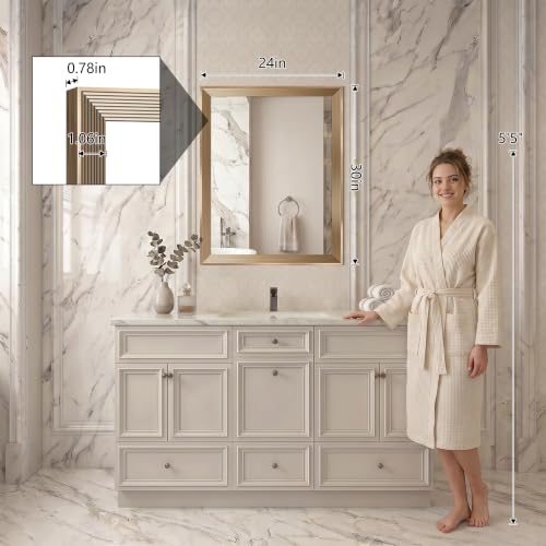 Image of DESBING 24 inchx30 inch Gold Bathroom Mirrors for Over Sink | Tempered Glass, Metal Frame, Rectangle Vanity Wall Mirror for Bathroom, Living Room, Bedroom, Horizontally or Vertically