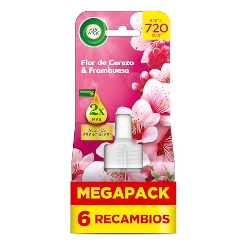 Air Wick Eléctrico - Recambios de ambientador, esencia para casa con aroma a Flor de Cerezo & Frambuesa pack de 6 unidades
