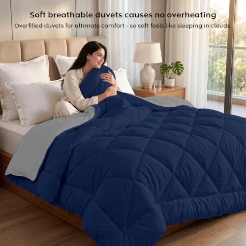 Image of AYKA Reversible Comforter 220 GSM Microfiber Reversible AC Comforter /Blanket for Winter /Quilt /Duvets for King Size Double Bed Comforter (90 * 100, Navyblue & Grey)| TC - 220