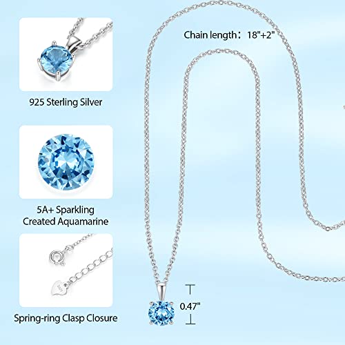 Pendant Necklace For Women, White Gold Plated 925 Sterling Silver Dainty Created Blue Aquamarine Pendant Necklace,Trendy/Fashion/Stylish/Everyday Wear/Beach Jewelry Birthday Gift For Women&Girl (White Gold/Created Aquamarine) #TOP5
