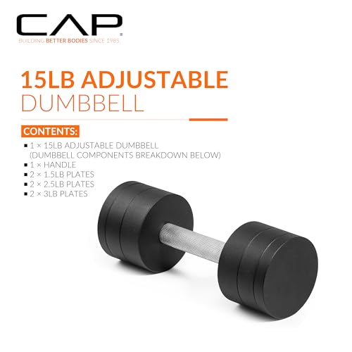 Image of CAP Barbell 15 lb Adjustable Dumbbell - Compact Cast Iron Weight | Multiple Options