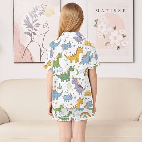 ALAZA Unicorn Dinosaur Print Pajamas Satin Pajama Set Short Sleeve Button Down Sleepwear4