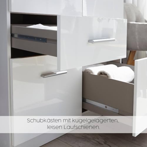 Rauch Möbel Voyager, Kleiderschrank für Schlafzimmer, Kinderzimmer, Babyzimmer, Jugendzimmer, Flur, 4-türig, 4 Schubladen, mit Zubehör Basic, Farbe Grau metallic, Schwarz, Breite 187cm