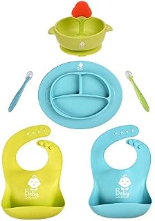 Baby Feeding Set - Pink Silicone Bib Plates Bowls Spoons BPA Free -Toddler