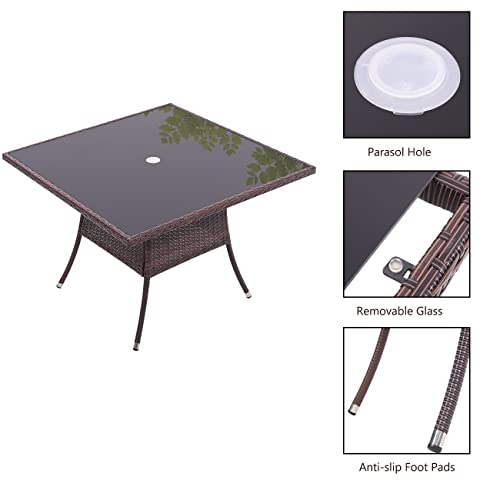 Warmiehomy Rattan Garden Table Square 4 Seater Brown - Image 6