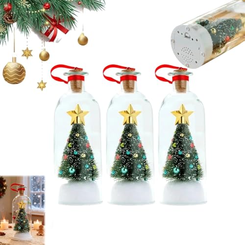 Recordable Christmas Tree Message in a Bottle Ornament Voice Recording Holiday Keepsake with Playback Snowy Scene Glass Bottle Decoration for Tree and Home (3 Green)