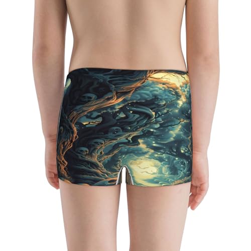 Boys' Cotton Boxer Brief Soft Underwear-Enchanted Forest Skull Path3