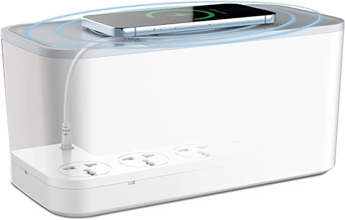 1 YEAR WARRANTY - LDNIO 3-in-1 Power Extension Cord with 15W Wireless Charger and Cable Management Box, 5 Universal Socket Outlets 20W USB-C, USB-A & QC3.0 Ports 2M Extension Cord