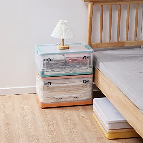 Oemvalaty 2 Packs Storage Bins With Lids,28 Qt. Clear Stackable Lidded Storage Bins,Collapsible Storage Cube Bins With Wheels, Plastic Storage Box Containers With Double Doors For Home, Office, Bedroom, Living Room #TOP1